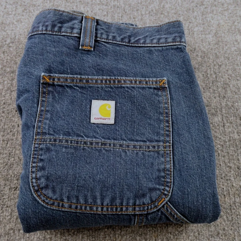 Carhartt Jeans Mens 46x30 Blue Carpenter Workwear Loose Straight Denim Dungaree